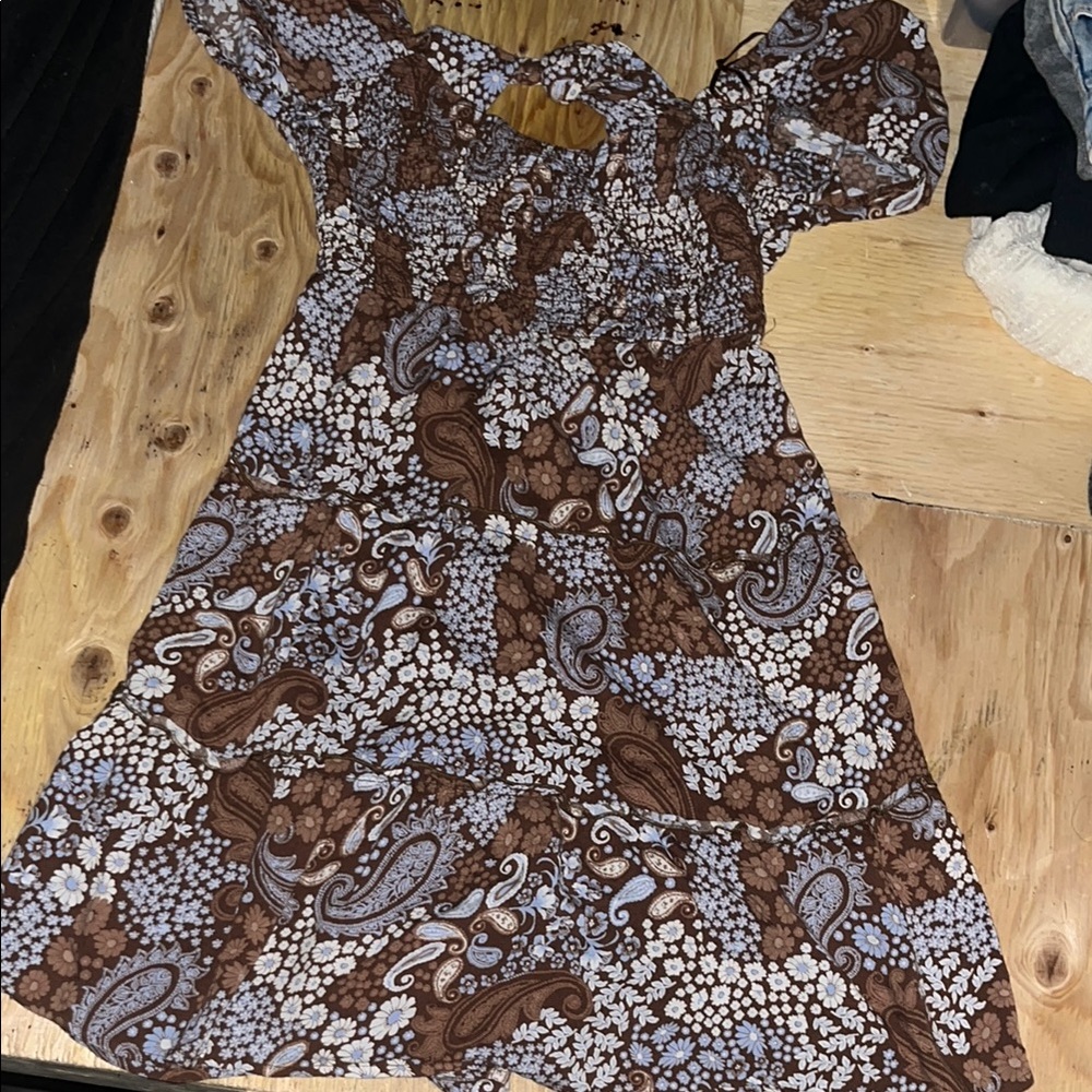 Brown and Blue Paisley Dress